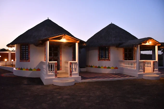Thatched-roof cottage at Panchani Farm Villa and Resort, Kutch